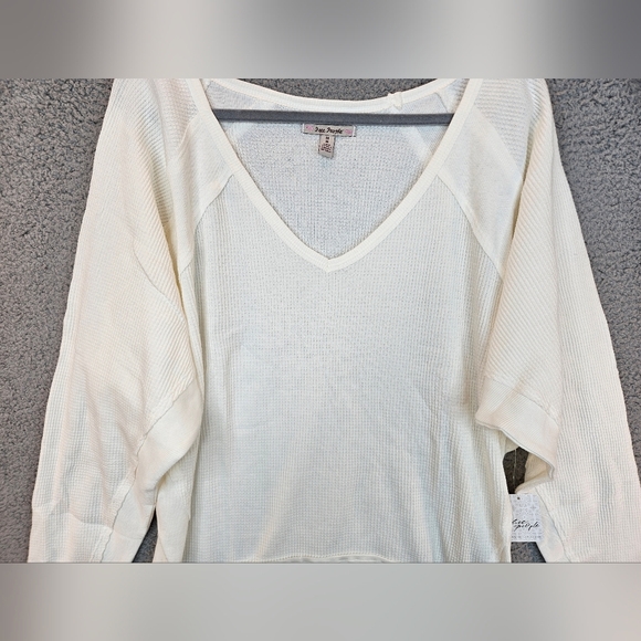 Free People Womens Santa Clara Thermal Top Sz M Ivory Ribbed Dolman Casual - Picture 3 of 12